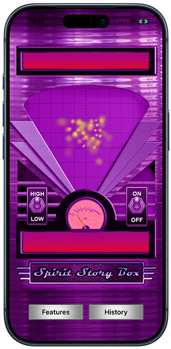 Image of Spirit Story Box Next Gen with the purple version of the Art Deco screen being displayed